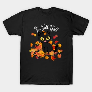 It's fall y'all Black Cats Halloween Thanksgiving and Fall Color Lovers T-Shirt